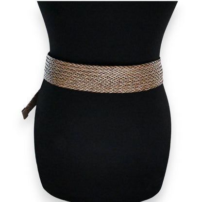 Ceinture fantaisie plastique tressée marron et beige