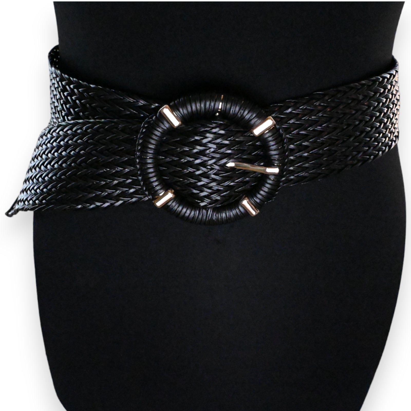 Ceinture fantaisie plastique tressée noire