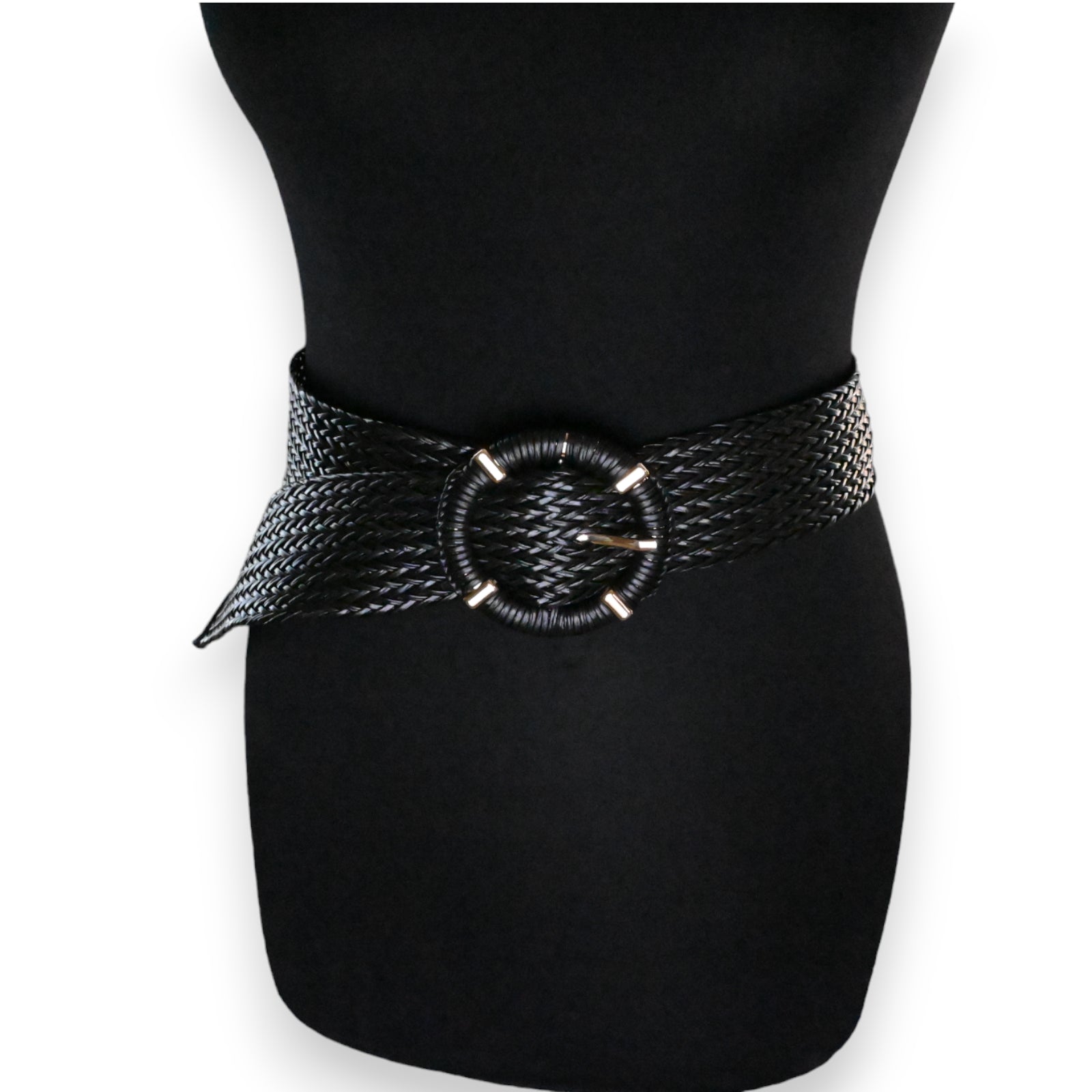 Ceinture fantaisie plastique tressée noire