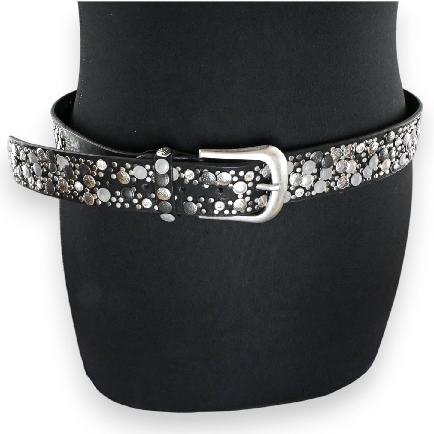 Ceinture femme cloutée argentée et noire