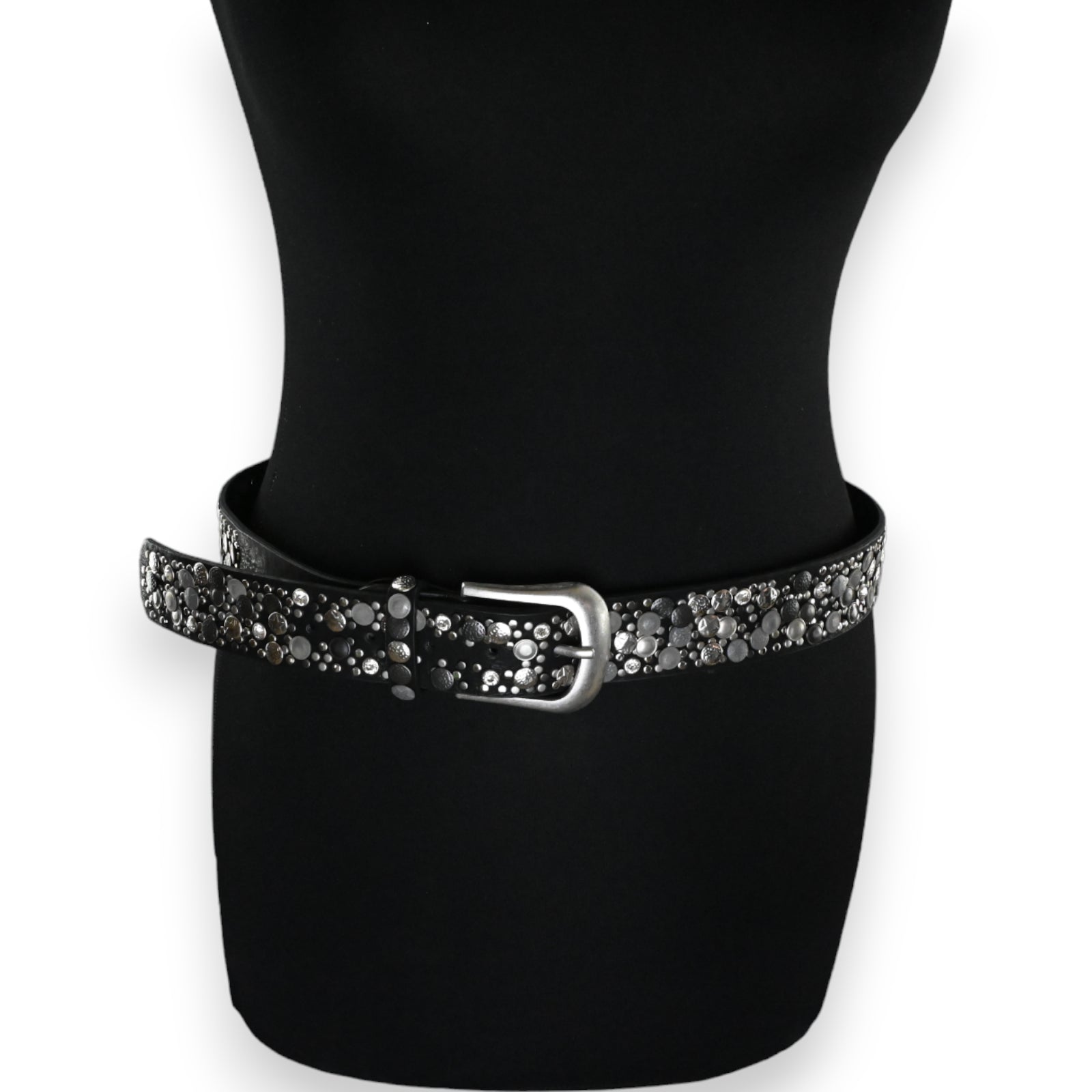 Ceinture femme cloutée argentée et noire