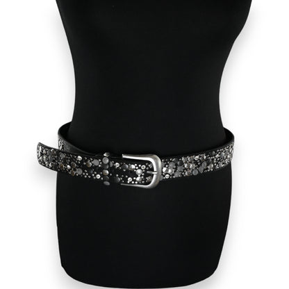 Ceinture femme cloutée argentée et noire