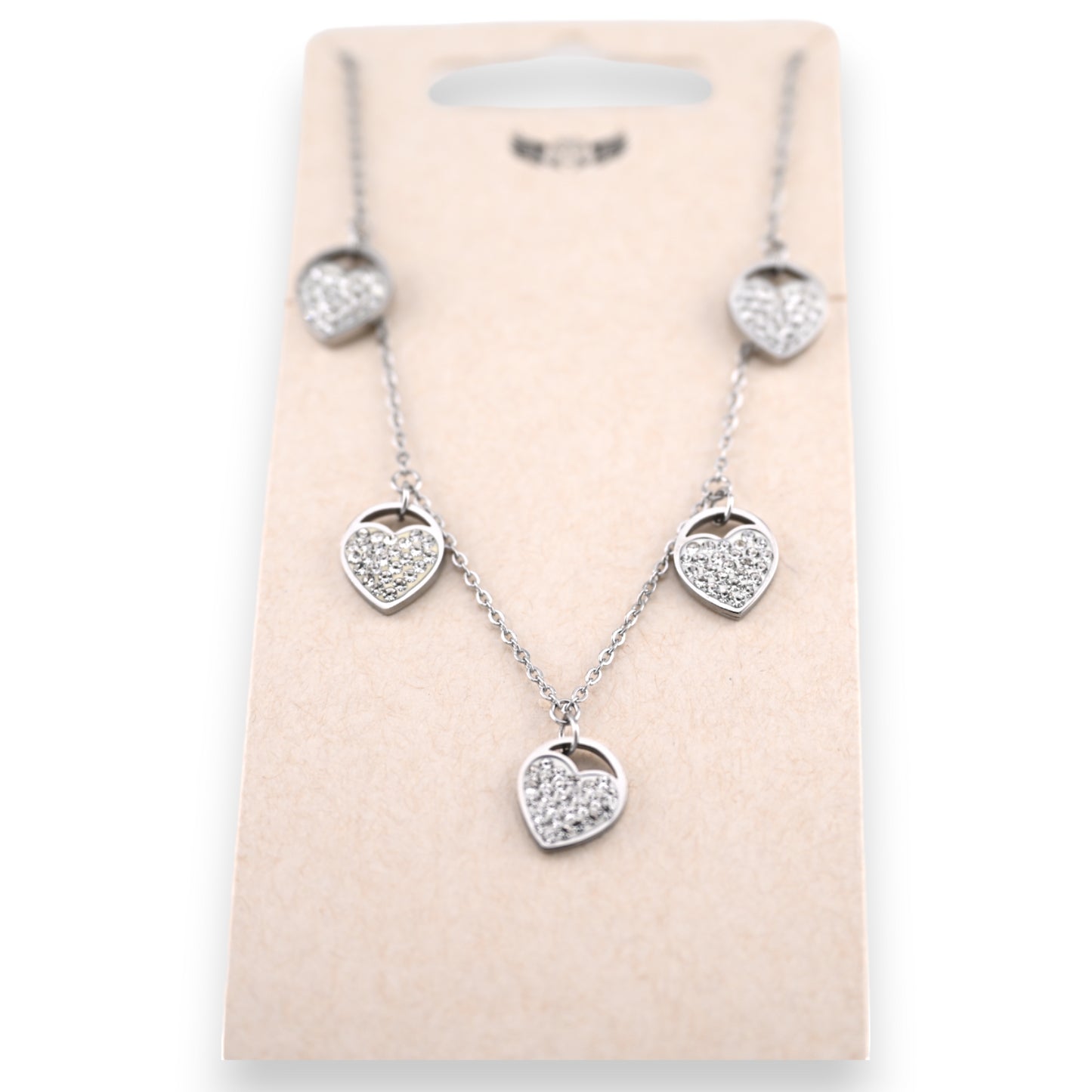 Collier acier argenté 5 médaillons coeur brillant