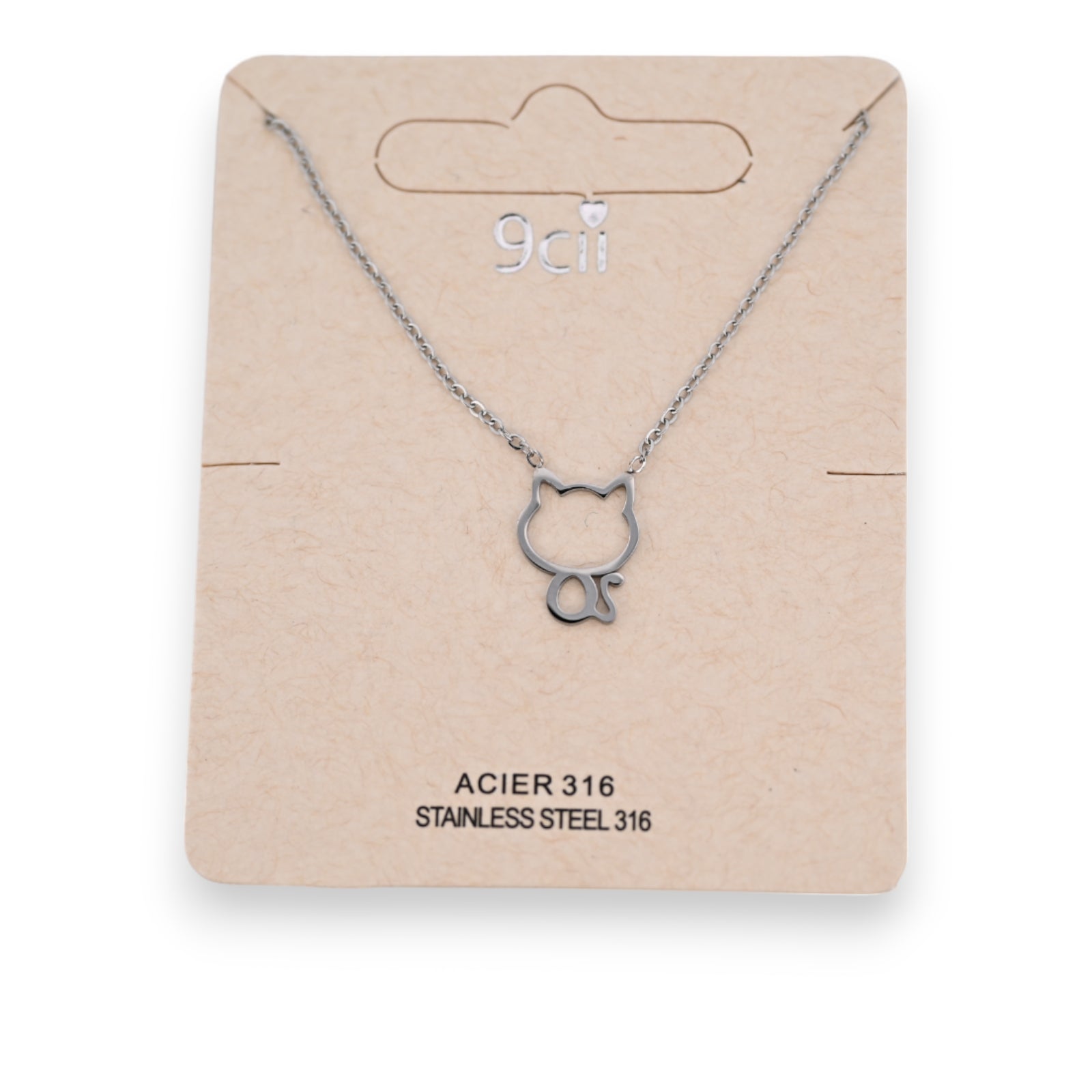 Collier acier argenté petit chat