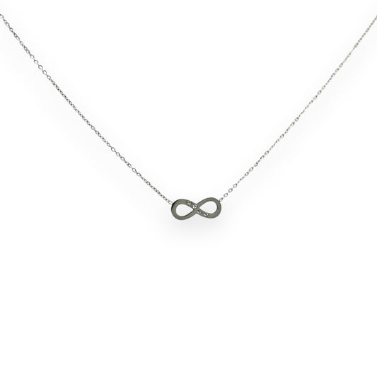 Collier acier argenté symbole infini pierres scintillantes