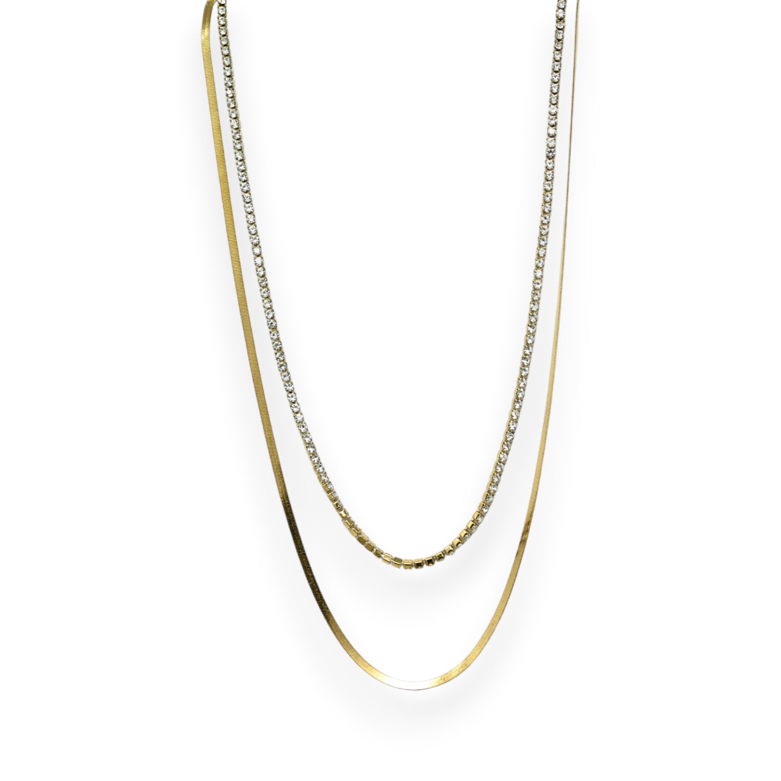 Collier acier doré 2 chaines différentes liées