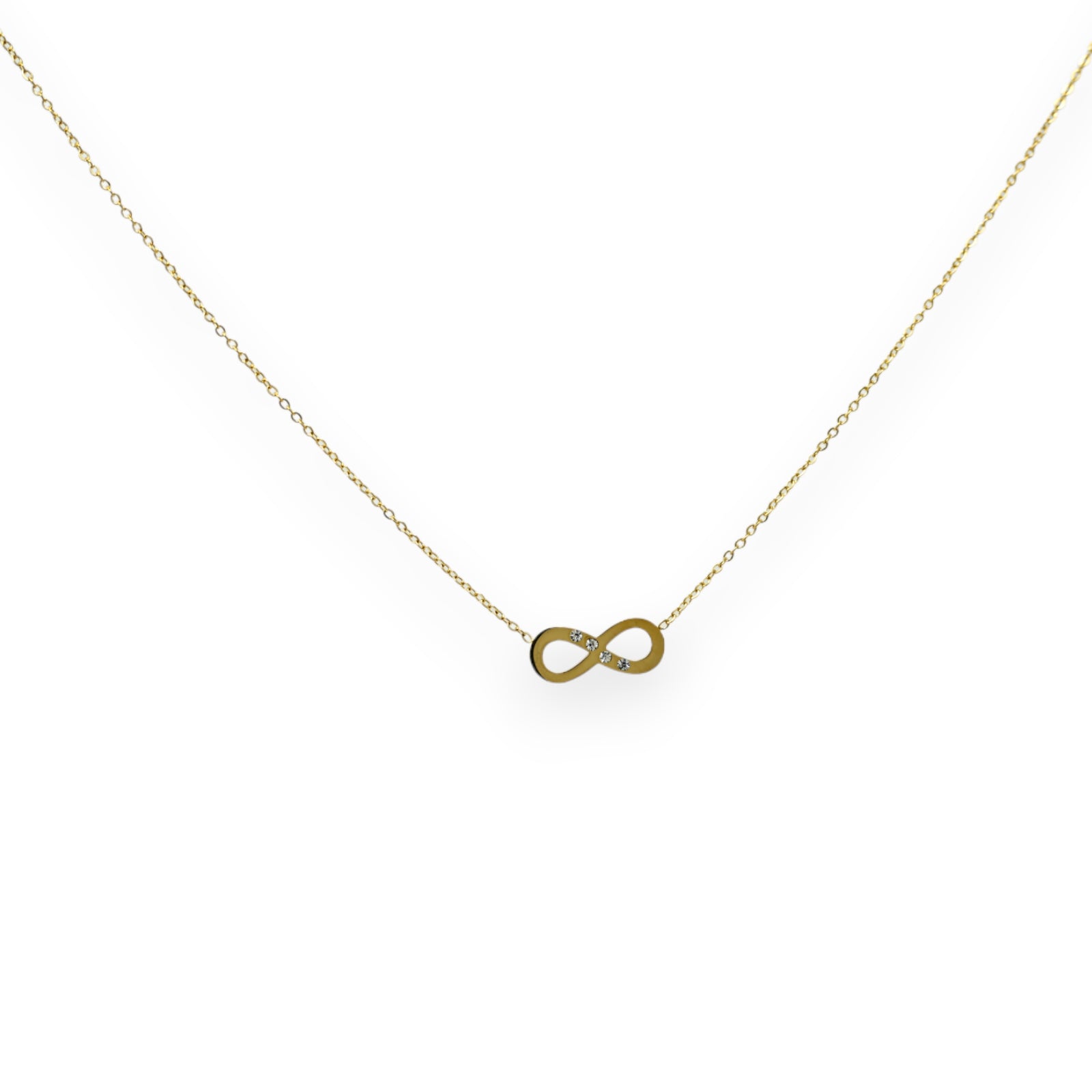 Collier acier doré fin symbole infini pierre scintillante