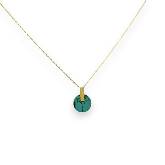 Collier acier doré médaillon rond turquoise