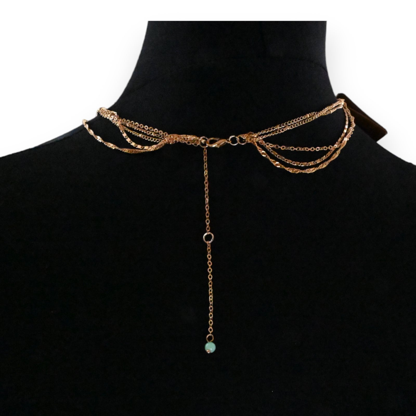 Collier fantaisie 5 rangées pierres nuance verte