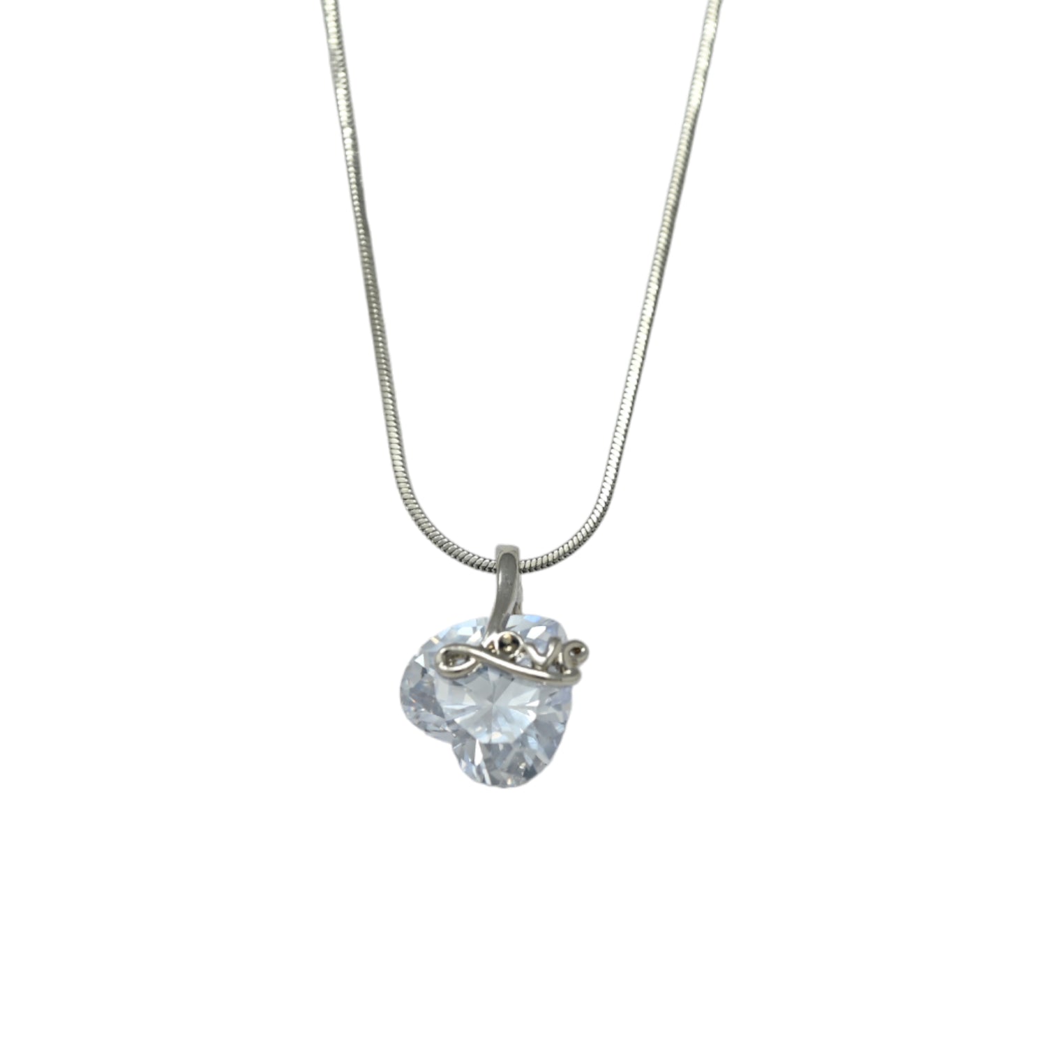 Collier fantaisie argenté coeur pierre transparente LOVE