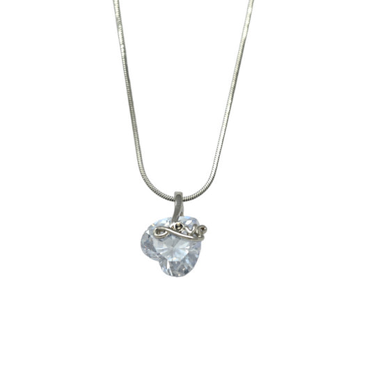 Collier fantaisie argenté coeur pierre transparente LOVE