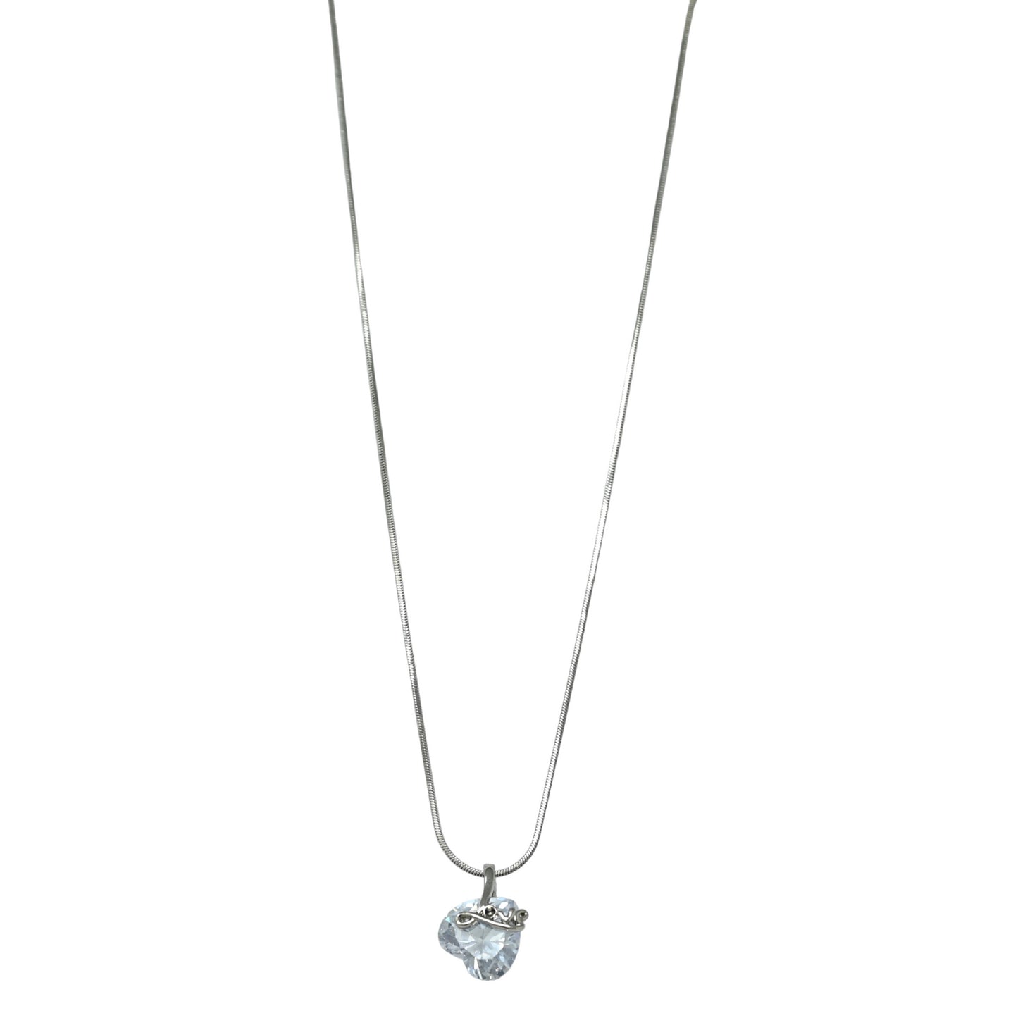Collier fantaisie argenté coeur pierre transparente LOVE