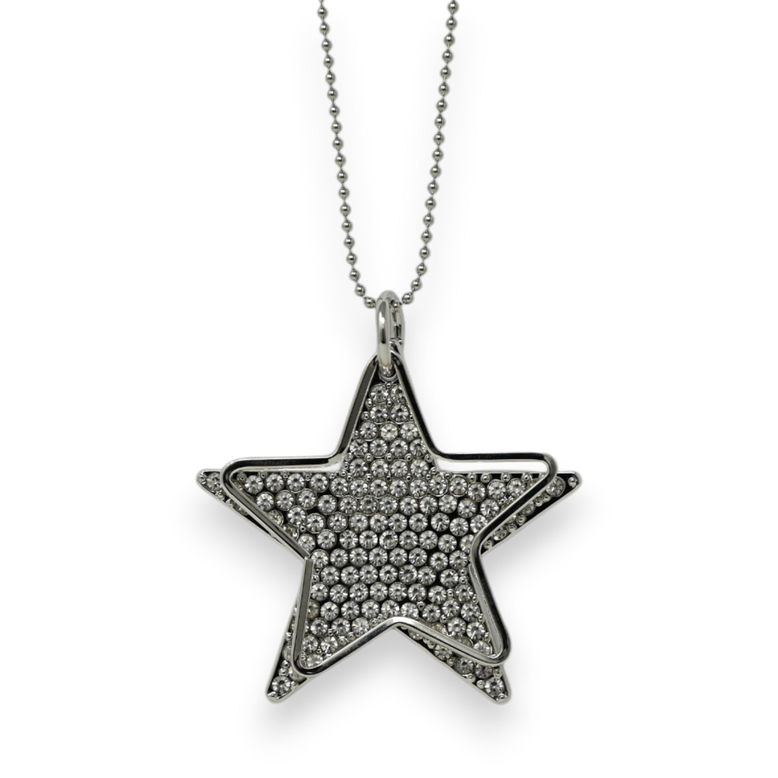Collier fantaisie argenté étoile strass doublée
