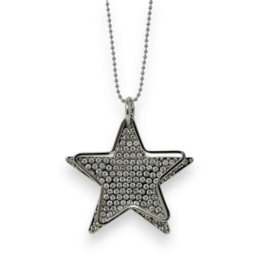 Collier fantaisie argenté étoile strass doublée