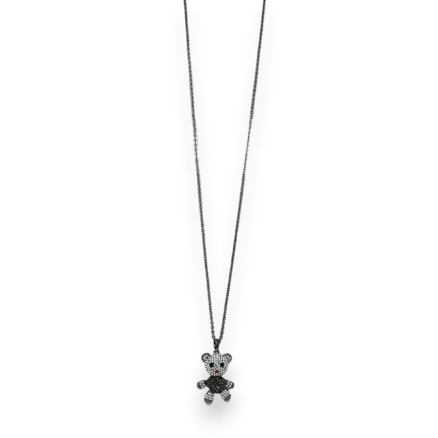 Collier fantaisie argenté gris foncé nounours strass