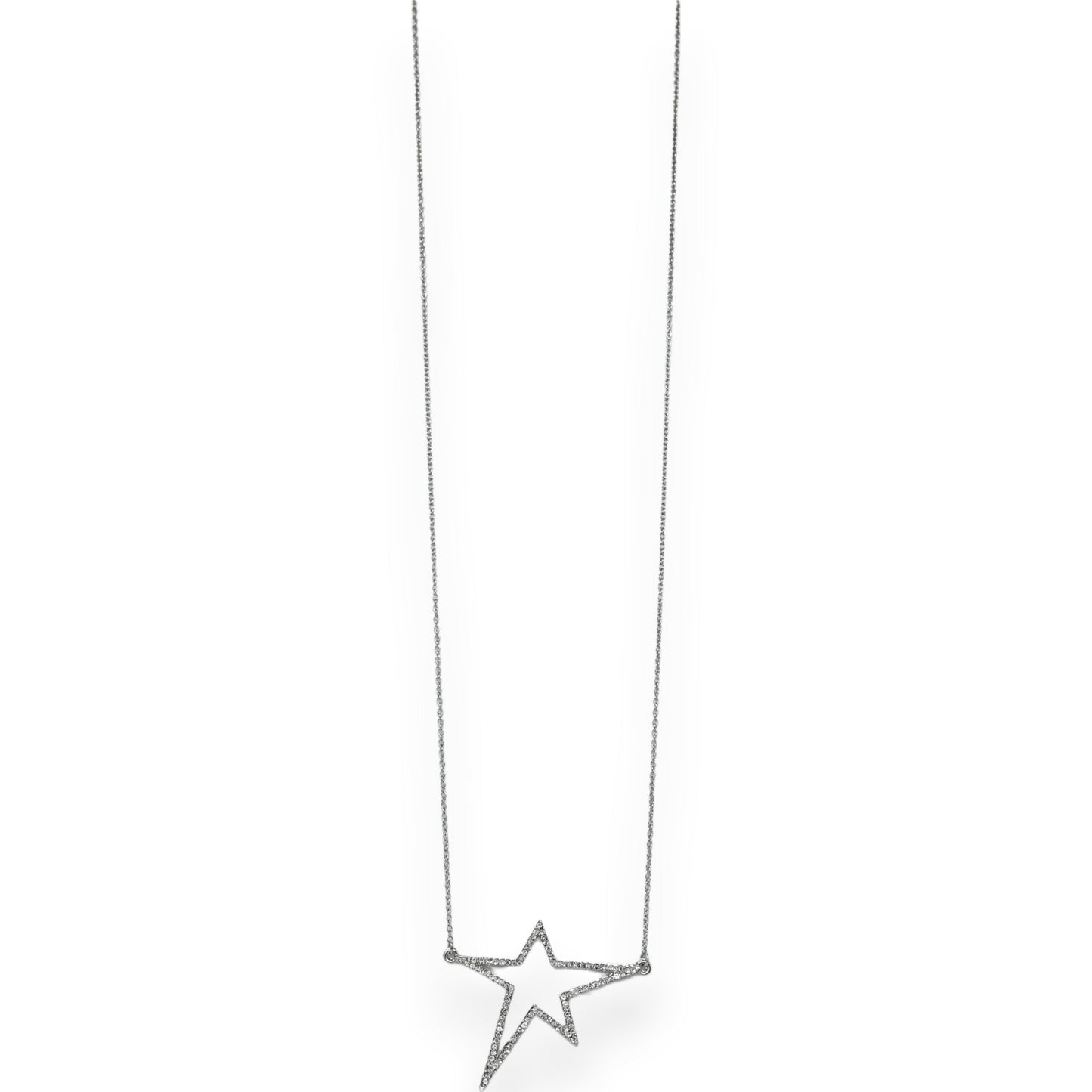 Collier fantaisie argenté long étoile asymétrique strass