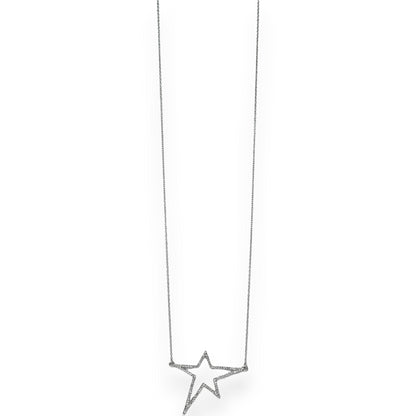 Collier fantaisie argenté long étoile asymétrique strass