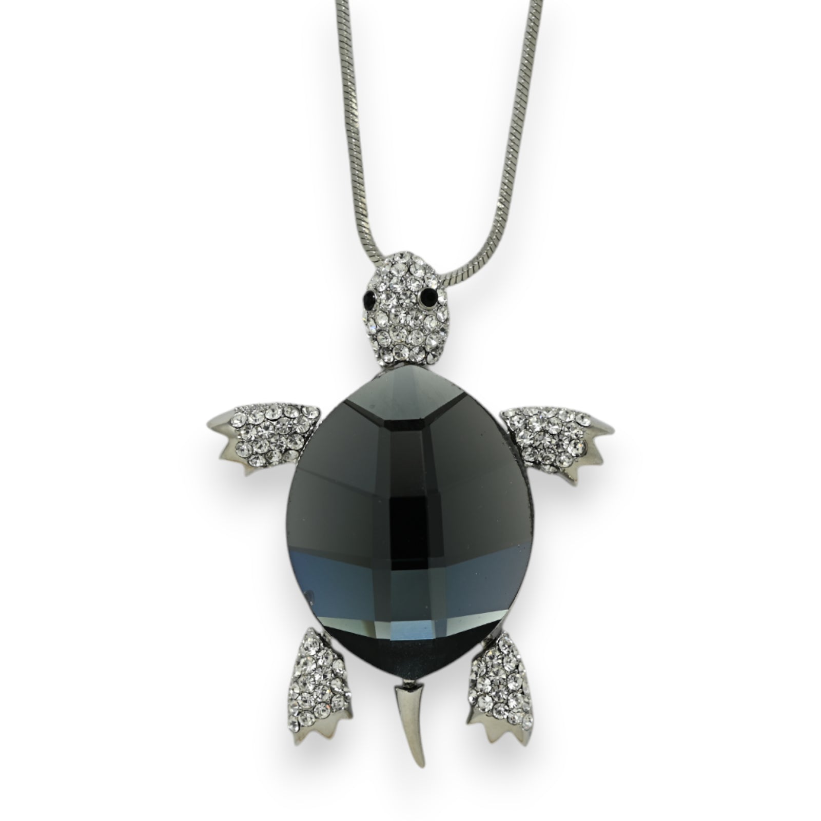 Collier fantaisie argenté tortue miroir grise