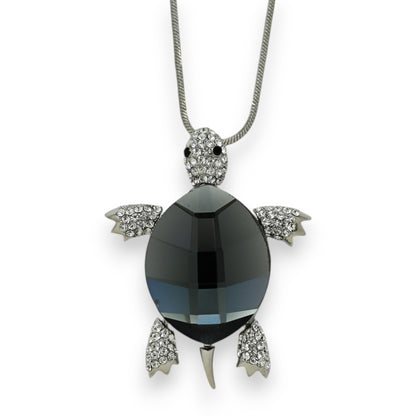 Collier fantaisie argenté tortue miroir grise