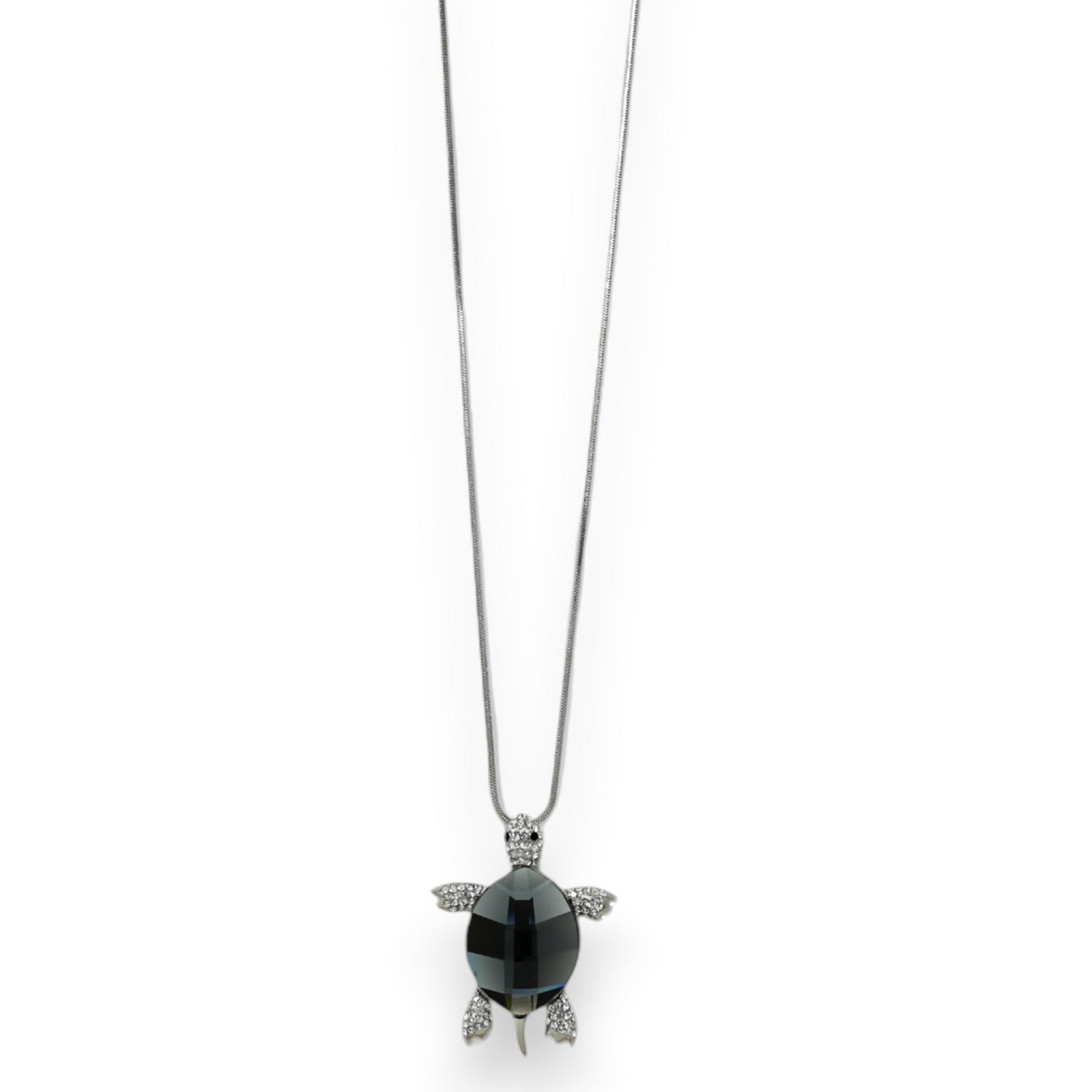 Collier fantaisie argenté tortue miroir grise