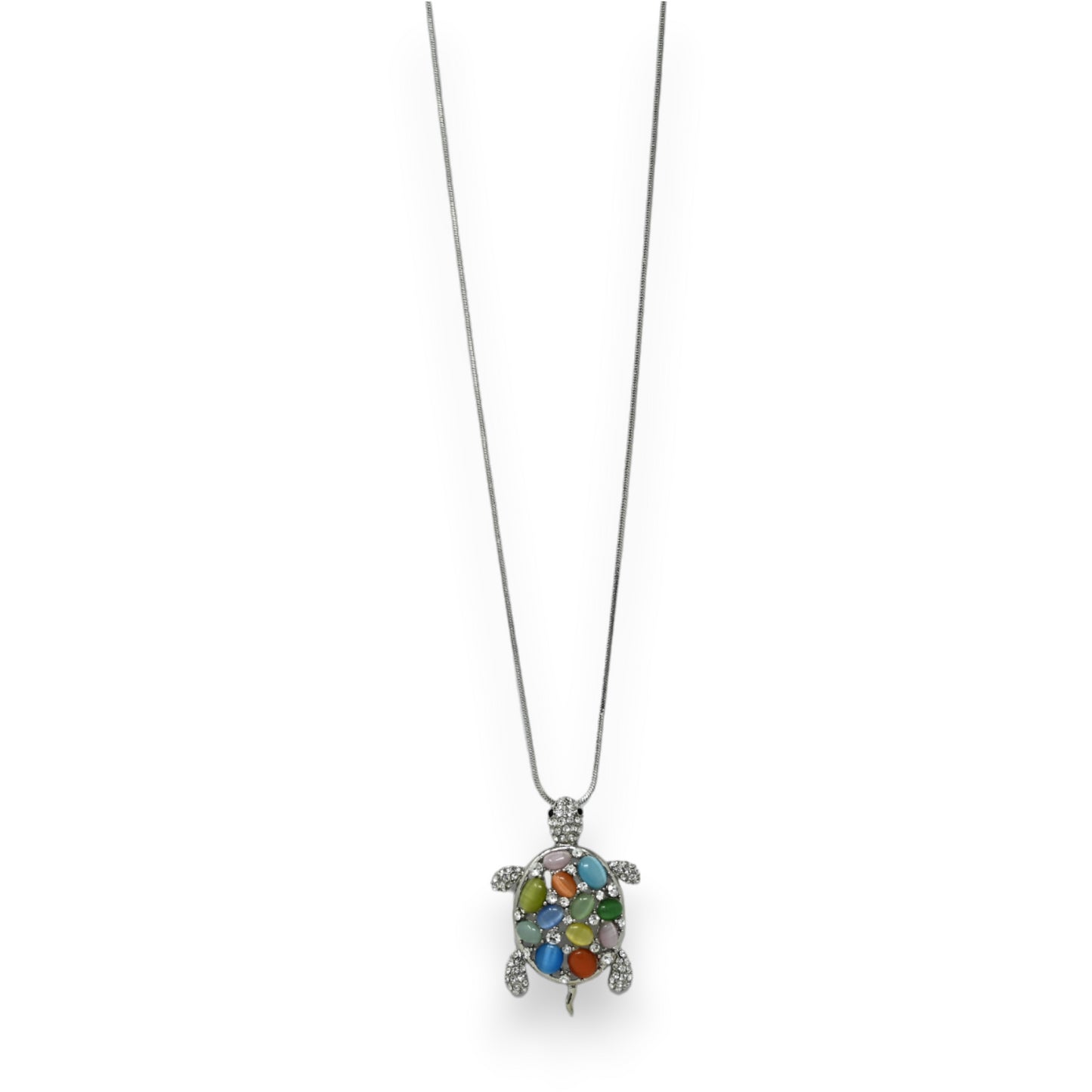 Collier fantaisie argenté tortue multicolore