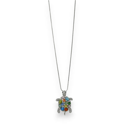 Collier fantaisie argenté tortue multicolore