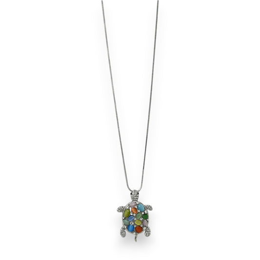 Collier fantaisie argenté tortue multicolore