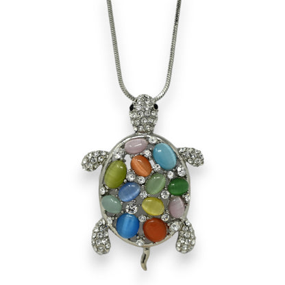 Collier fantaisie argenté tortue multicolore