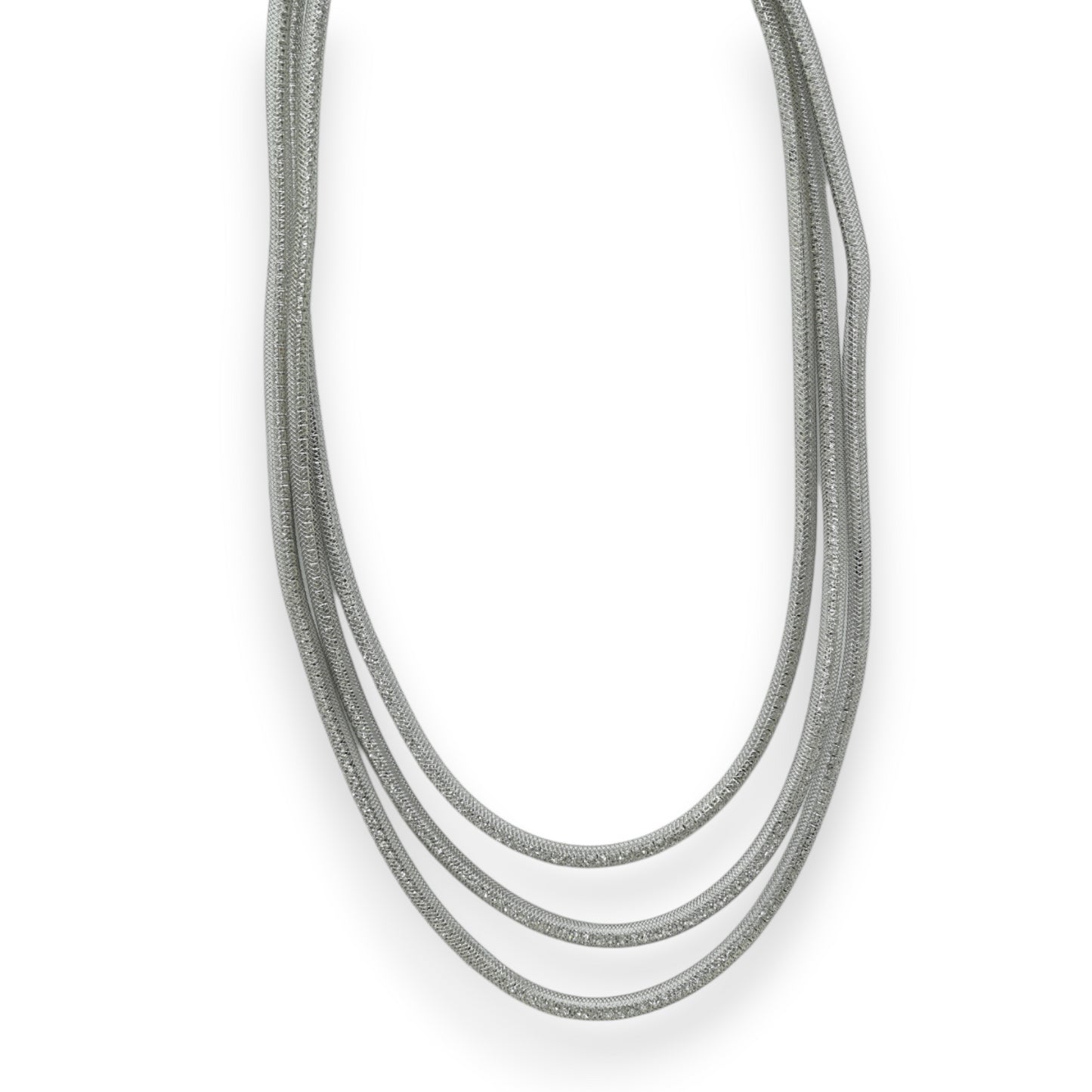 Collier fantaisie argenté tube cristaux blanc