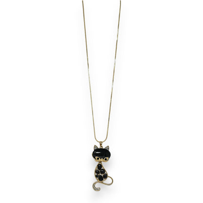 Collier fantaisie doré chat pierres noires