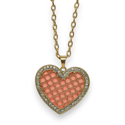 Collier fantaisie doré  double coeur saumon