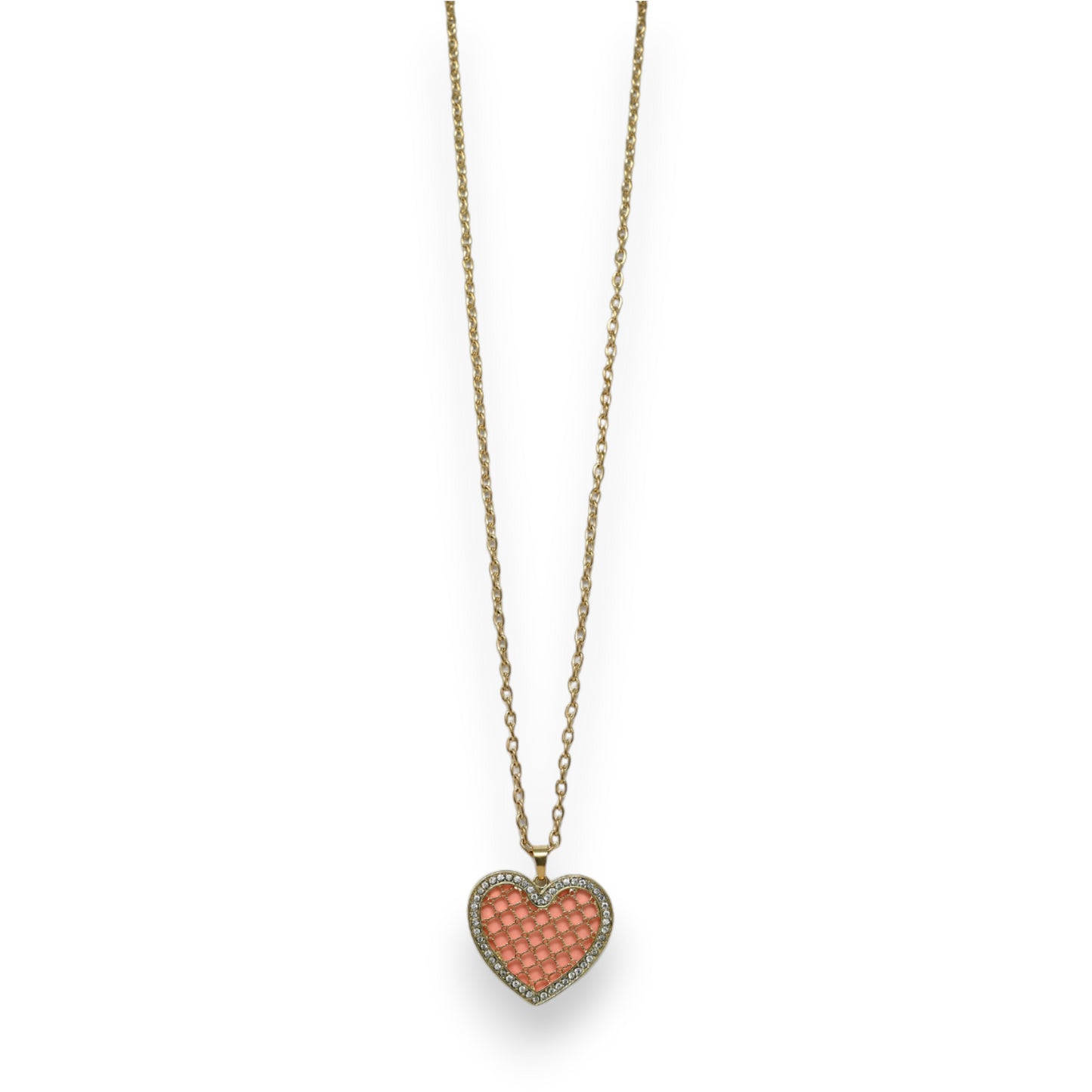Collier fantaisie doré  double coeur saumon