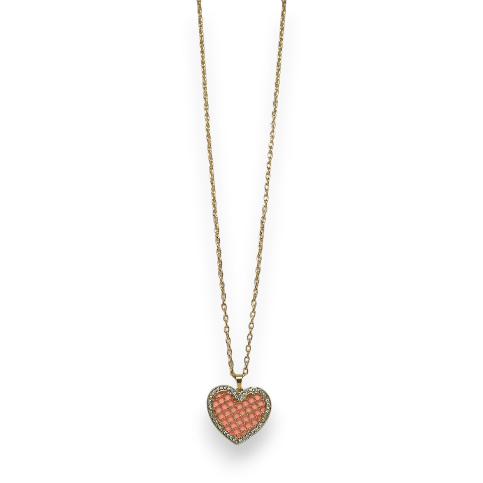 Collier fantaisie doré  double coeur saumon