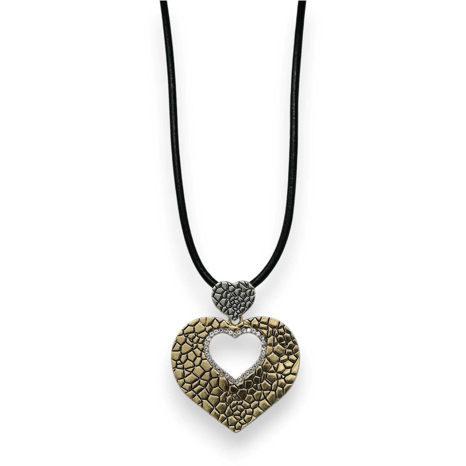 Collier fantaisie double coeur bi couleur
