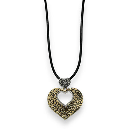 Collier fantaisie double coeur bi couleur