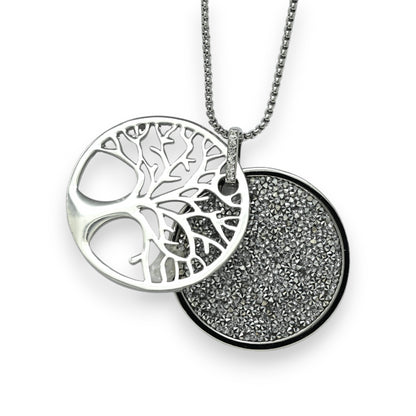 Collier fantaisie long argenté arbre de vie brillant