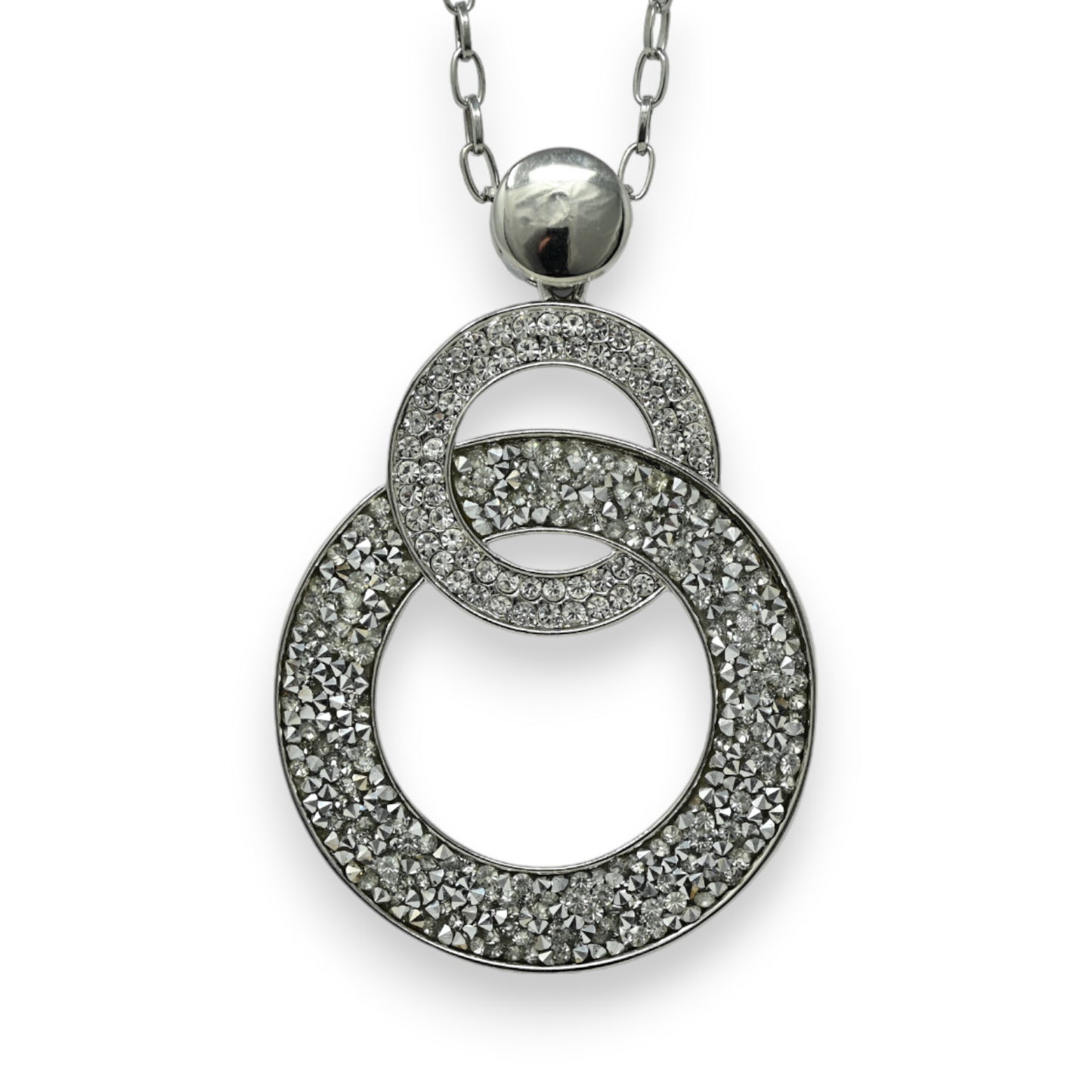Collier fantaisie long argenté double cercle paillette