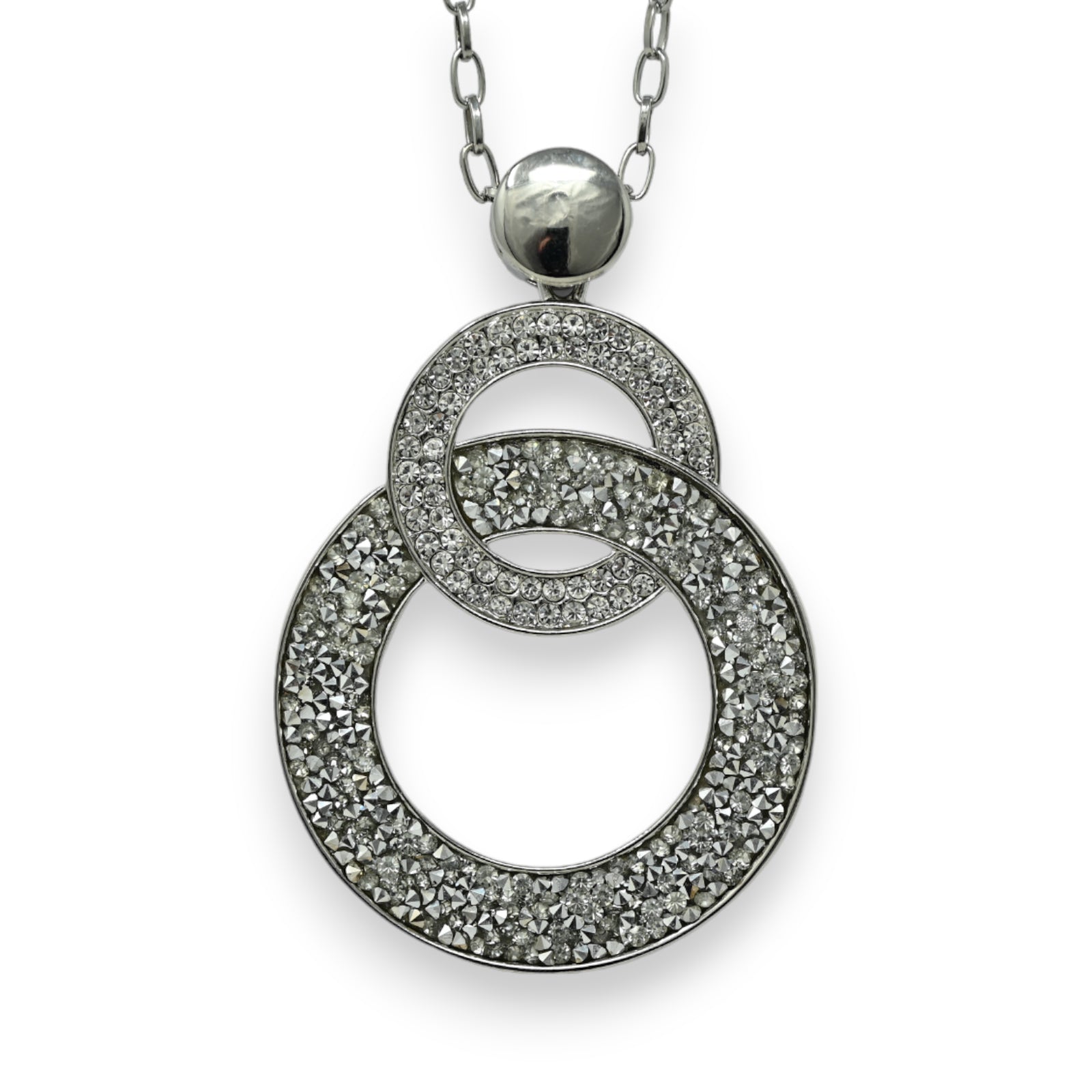 Collier fantaisie long argenté double cercle paillette