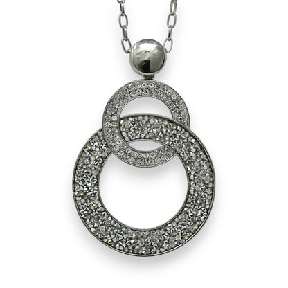 Collier fantaisie long argenté double cercle paillette