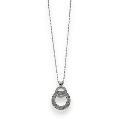 Collier fantaisie long argenté double cercle paillette