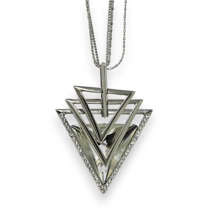 Collier fantaisie long argenté forme triangle triple