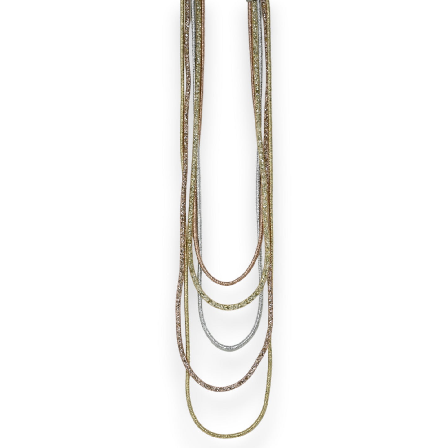 Collier fantaisie long multi rangs 3 couleurs