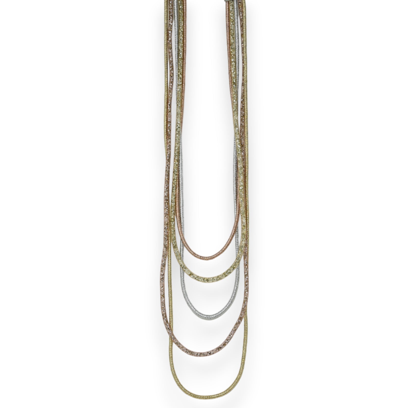 Collier fantaisie long multi rangs 3 couleurs