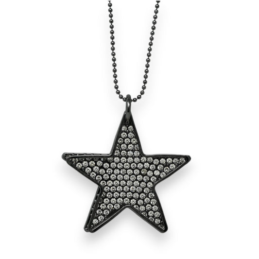 Collier fantaisie métal gris foncé étoile double strass