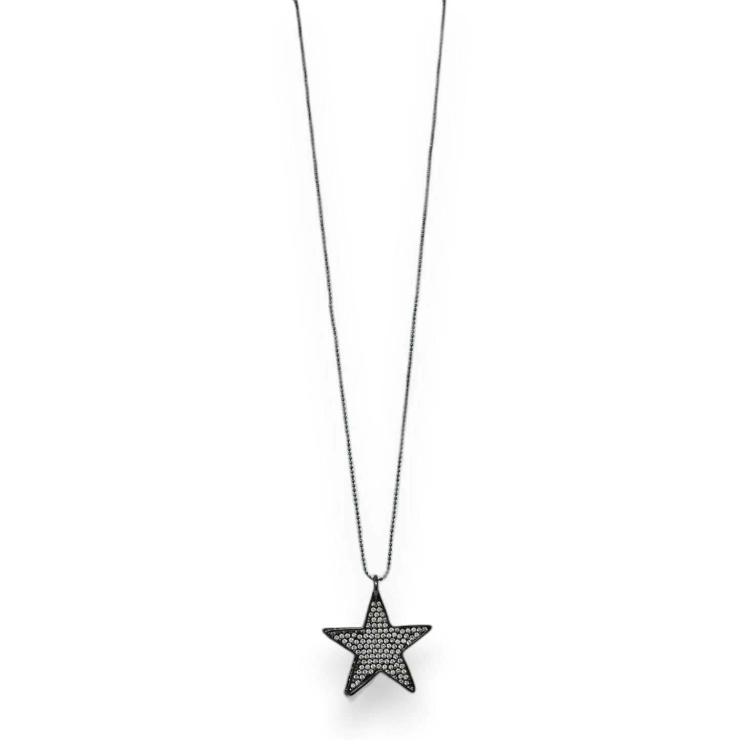Collier fantaisie métal gris foncé étoile double strass