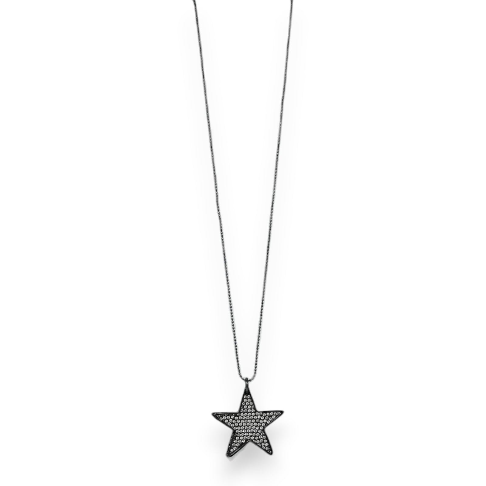 Collier fantaisie métal gris foncé étoile double strass