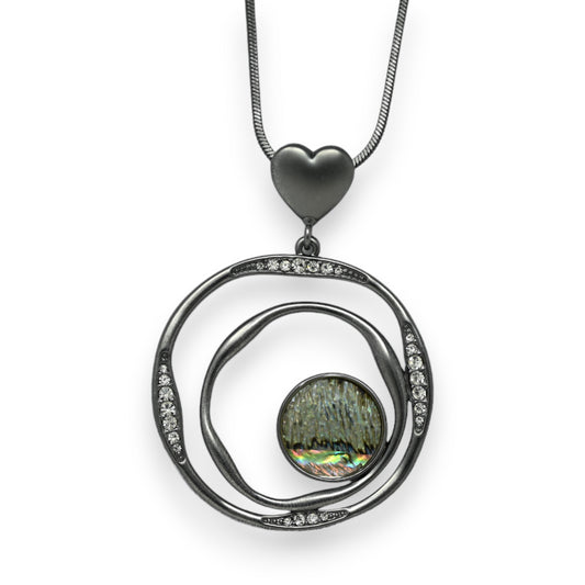 Collier fantaisie métal gris médaillon créa nacre