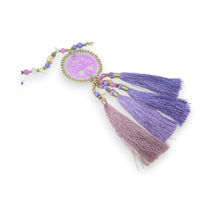 Collier sautoir fantaisie lilas médaillon arbre de vie