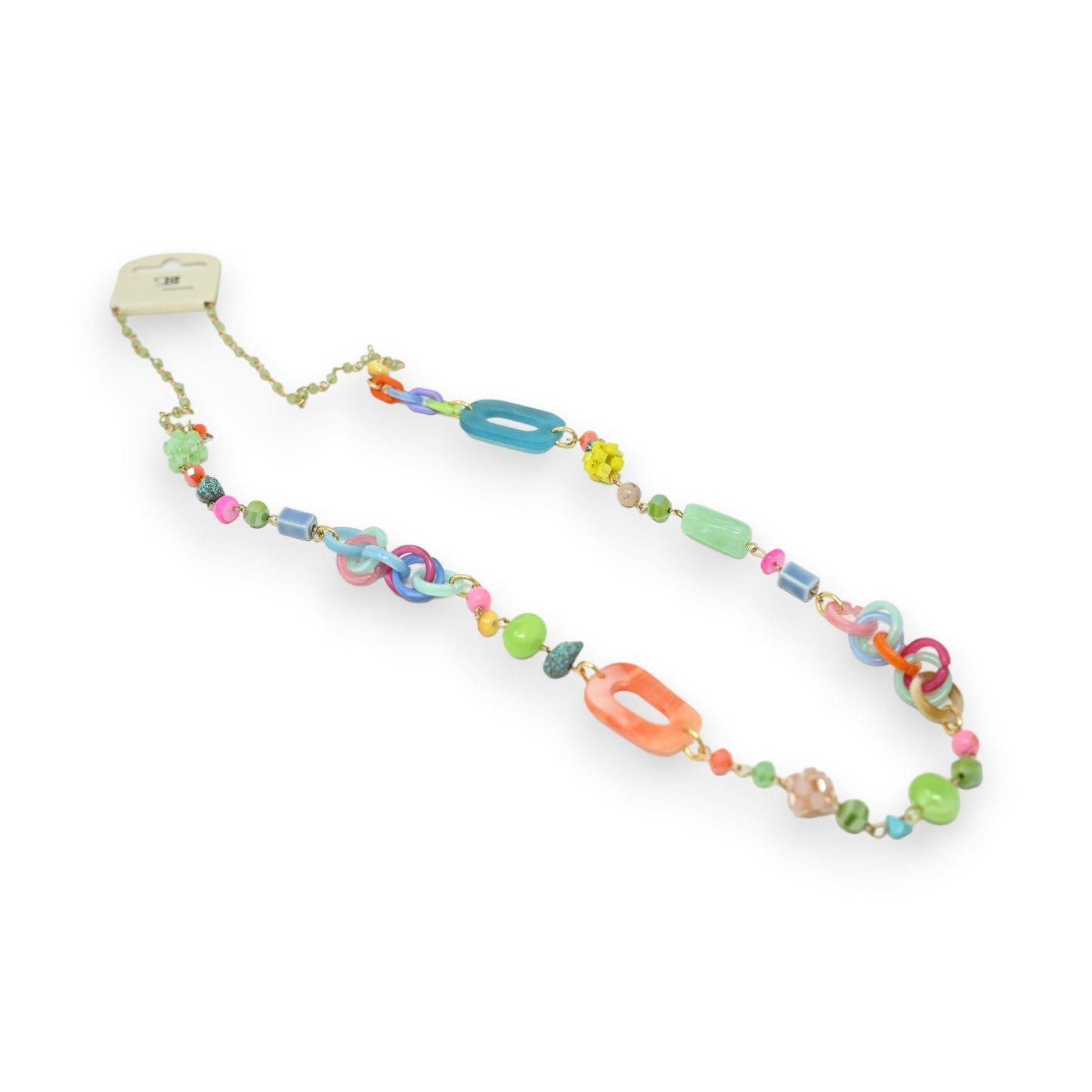 Collier sautoir fin multicolore perles et formes variées