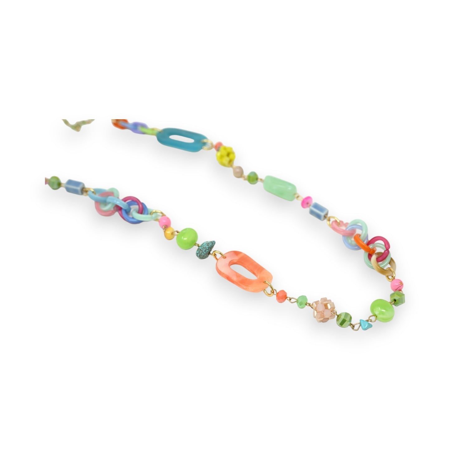 Collier sautoir fin multicolore perles et formes variées